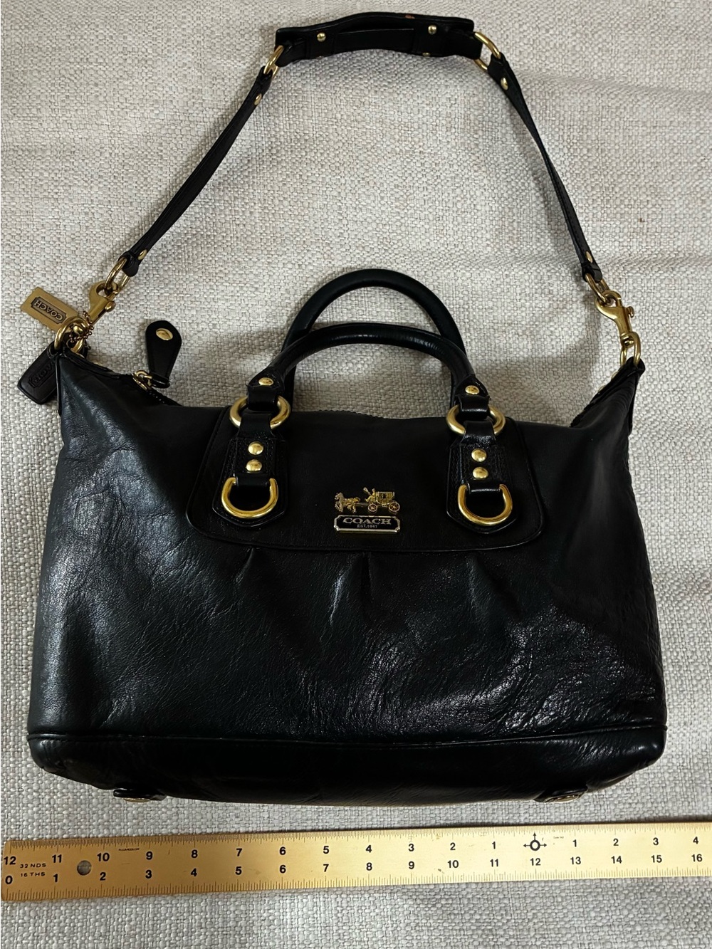 Coach EUC Madison Sabrina Black Leather Shoulder Satchel with Gold Hardware - Picture 12 of 16